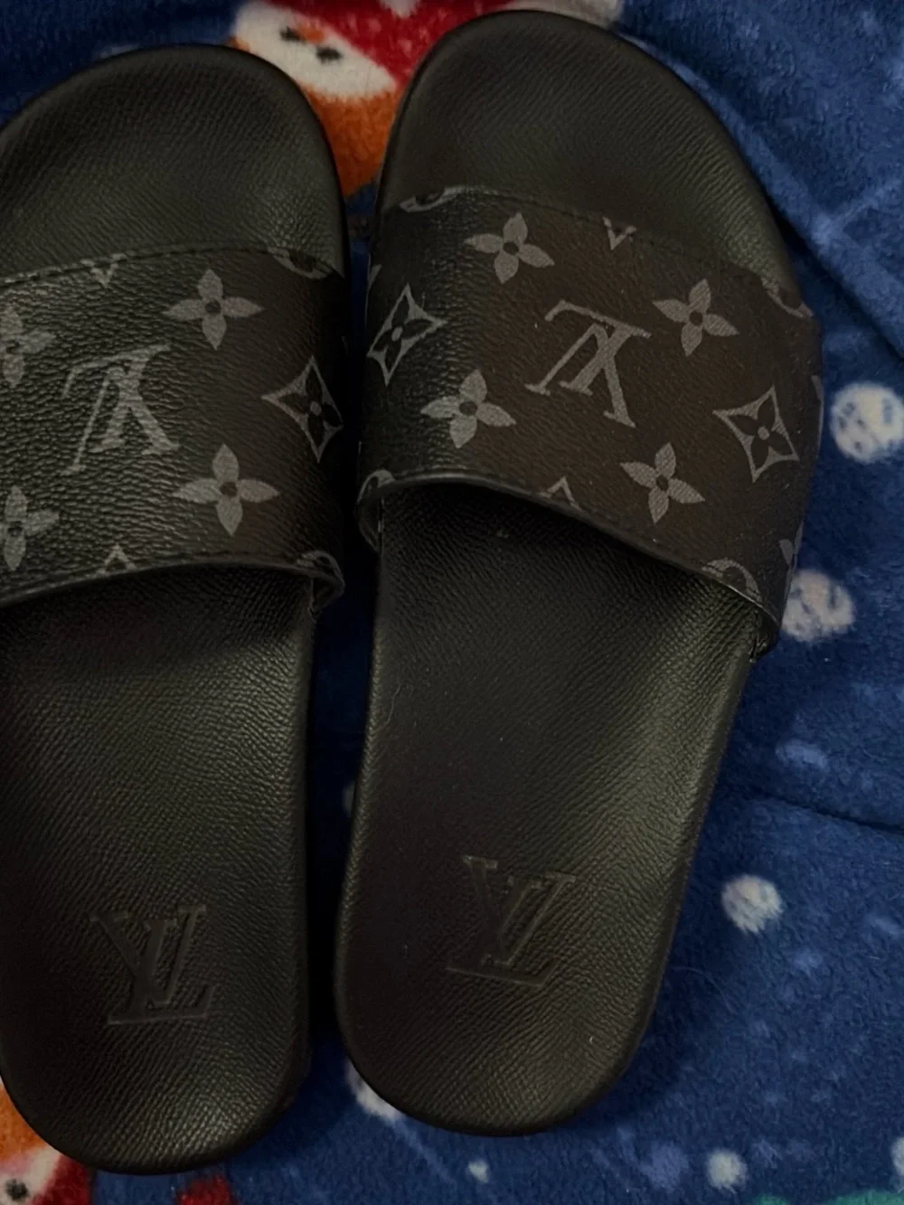 Louis Vuitton Monogram Eclipse Slide Sandals in Black and Gray